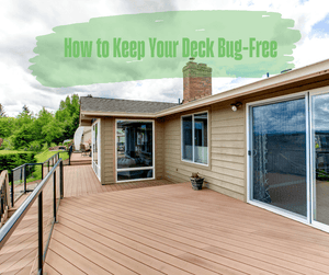 How to Keep Your Deck Bug-Free. Side angle of deck in back of house. Trees in background.