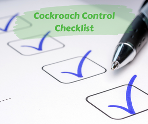 Cockroach Control Checklist. Checklist with boxes and blue check marks.