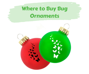 Where to Buy Bug Ornaments. Red and green Christmas tree ornament with butterflies on them.